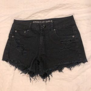 AEO high waisted black denim short shorts